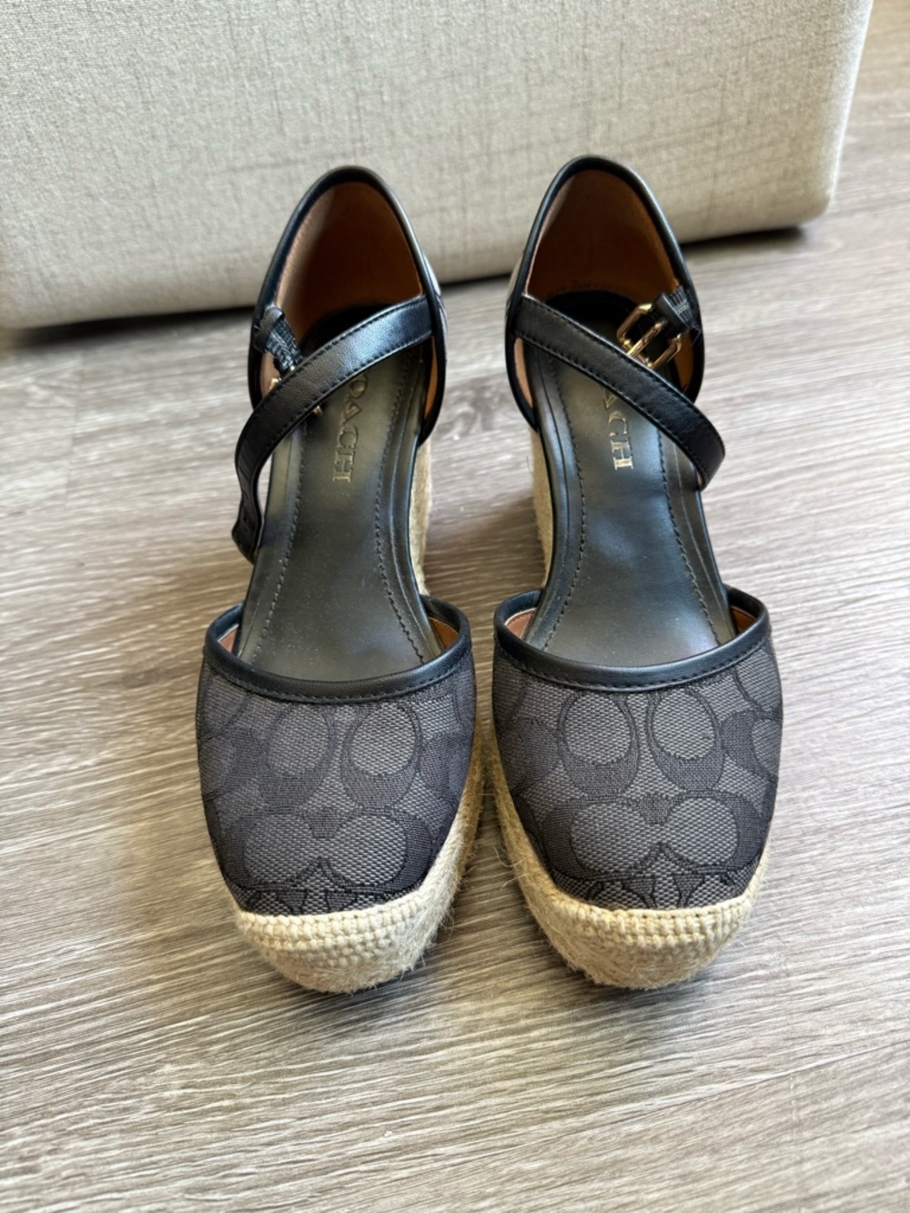 Coach Black Logo Espadrille Wedge Sandals